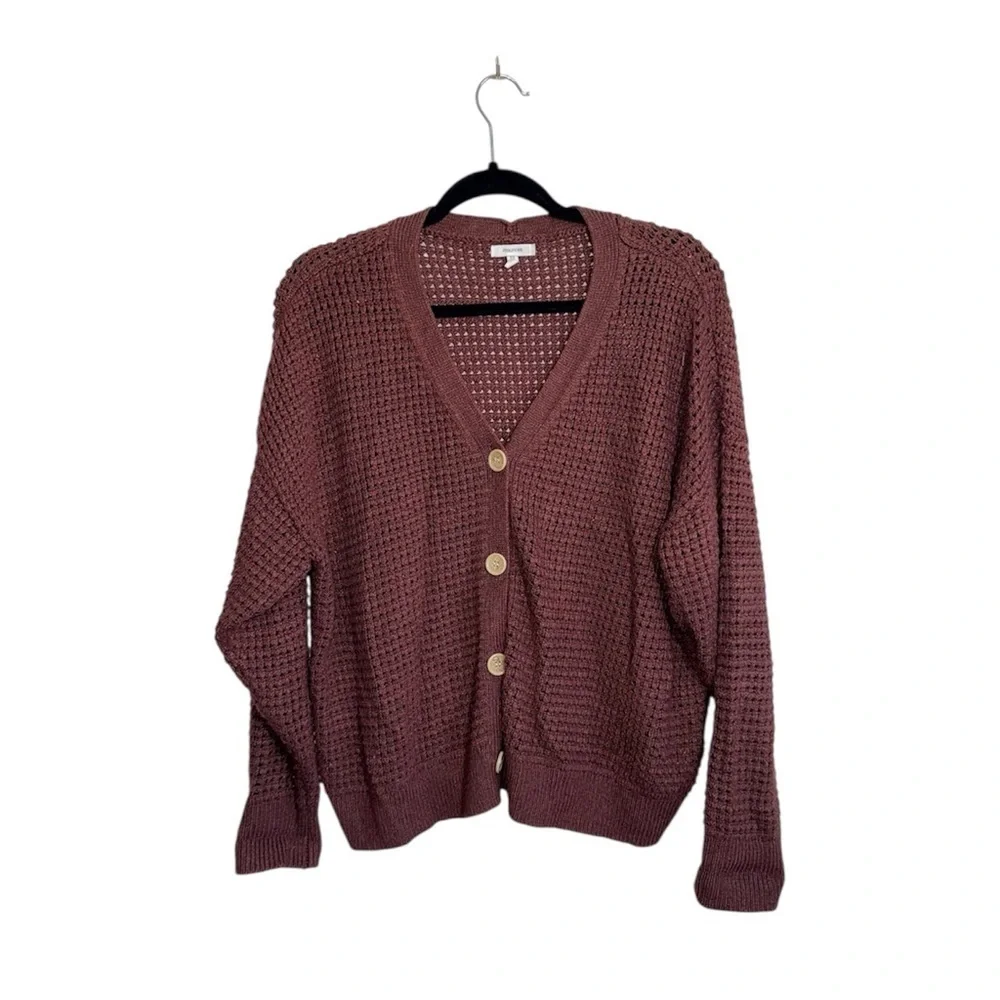 Maurices Mesh Button Front Cardigan Sweater Burgundy Open Knit Xlarge Women’s